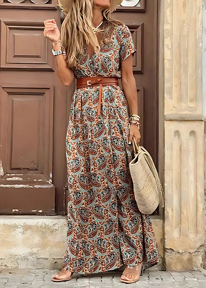 Robe maxi bohème aérienne pour femme avec ceinture assortie