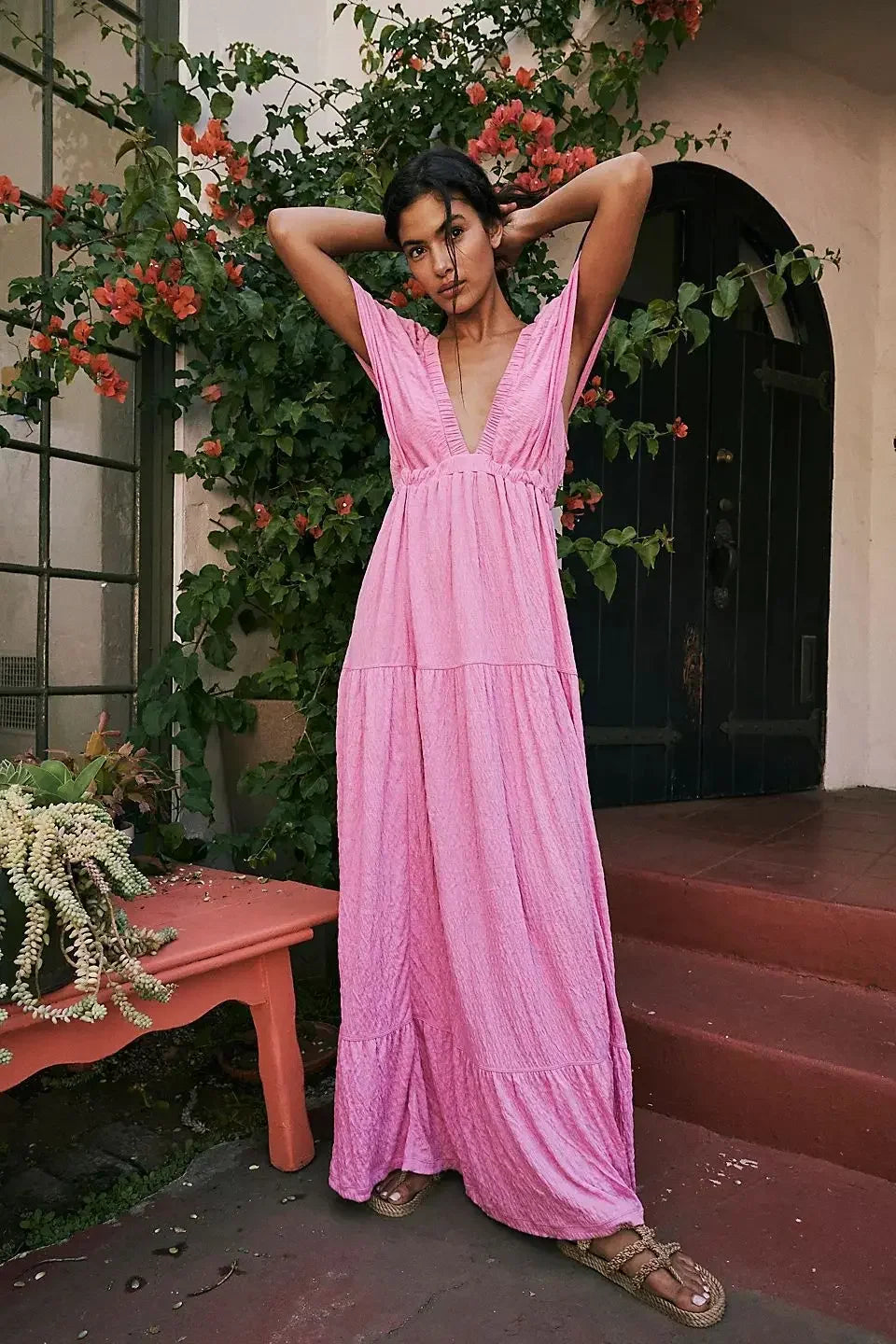 Robe longue bohème dos nu pour femme