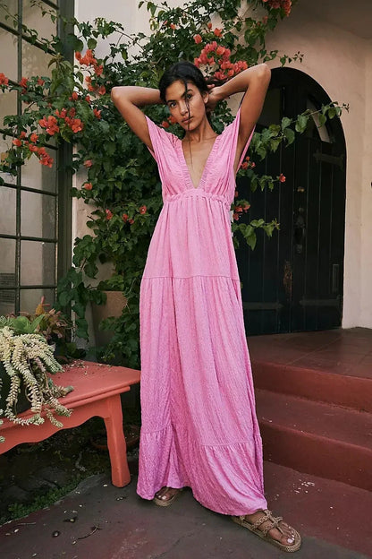 Robe longue bohème dos nu pour femme