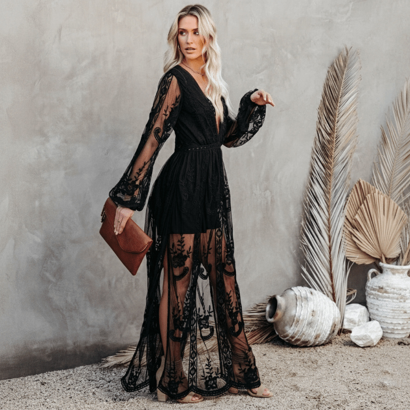 Robe longue noire pour femme