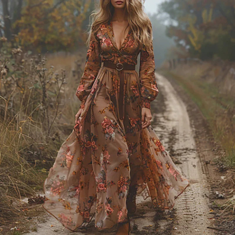 Robe maxi bohème fleurie pour femme