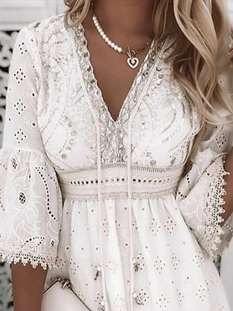Robe Mini Femme en coton, col V, coupe décontractée – Menvelo
