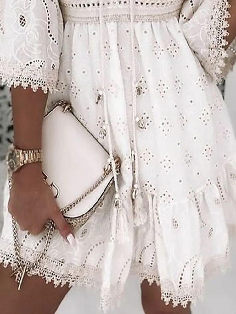 Robe Mini Femme en coton, col V, coupe décontractée – Menvelo