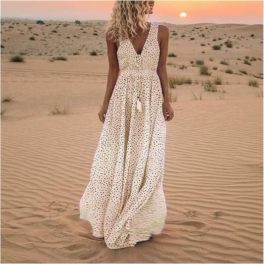 Robe maxi fluide à pois bohème pour femme