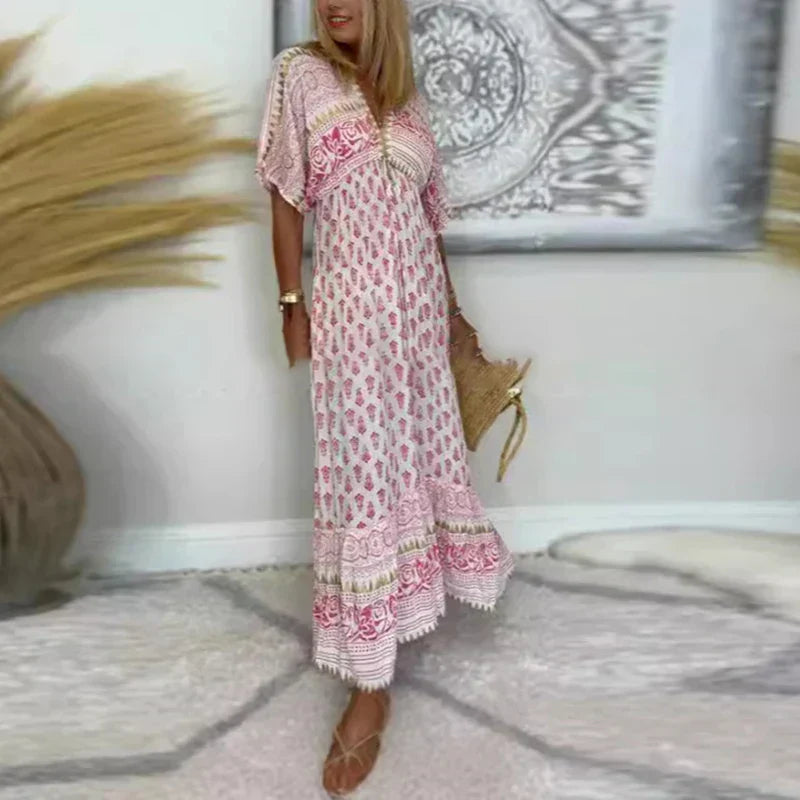 Robe longue imprimée bohème pour femme pour l'automne