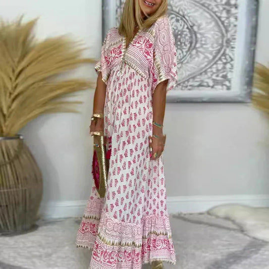 Robe longue imprimée bohème pour femme pour l'automne
