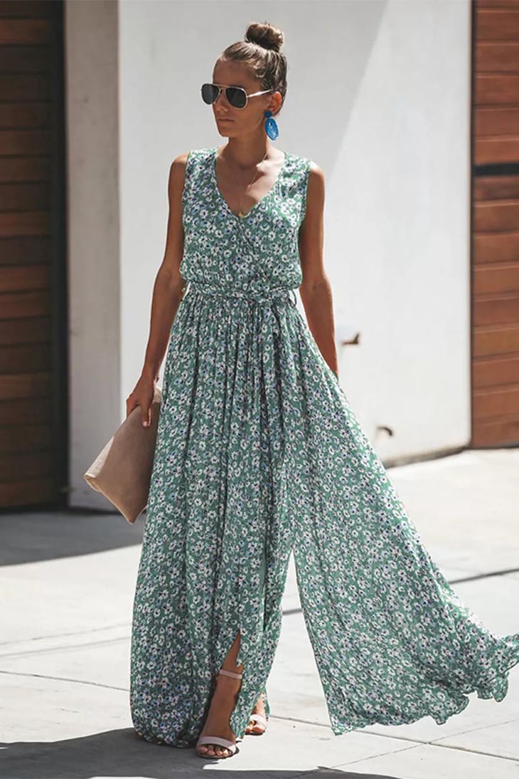 Robe maxi fleurie à petites fleurs pour femmes