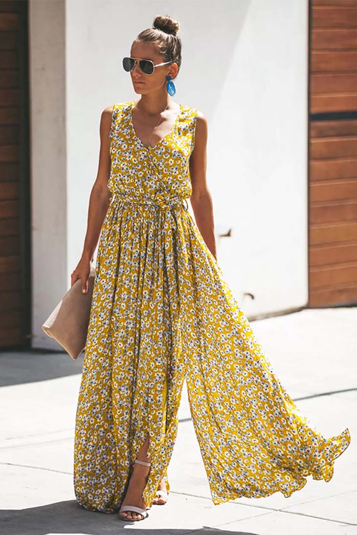 Robe maxi fleurie à petites fleurs pour femmes
