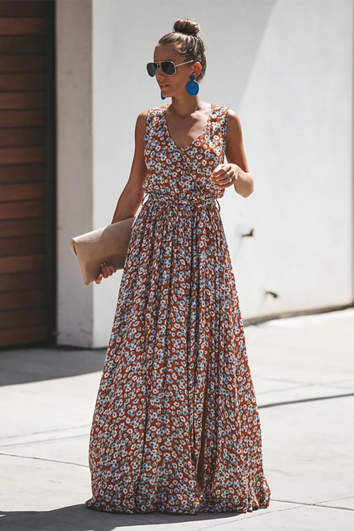 Robe maxi fleurie à petites fleurs pour femmes