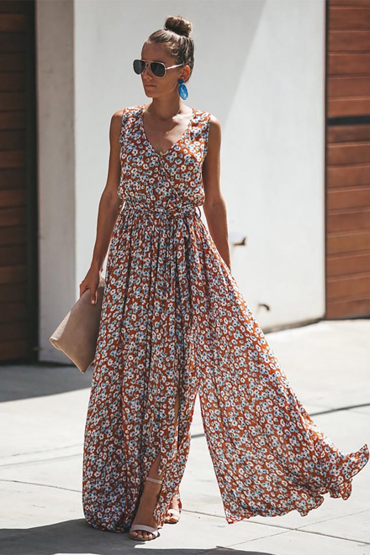 Robe maxi fleurie à petites fleurs pour femmes