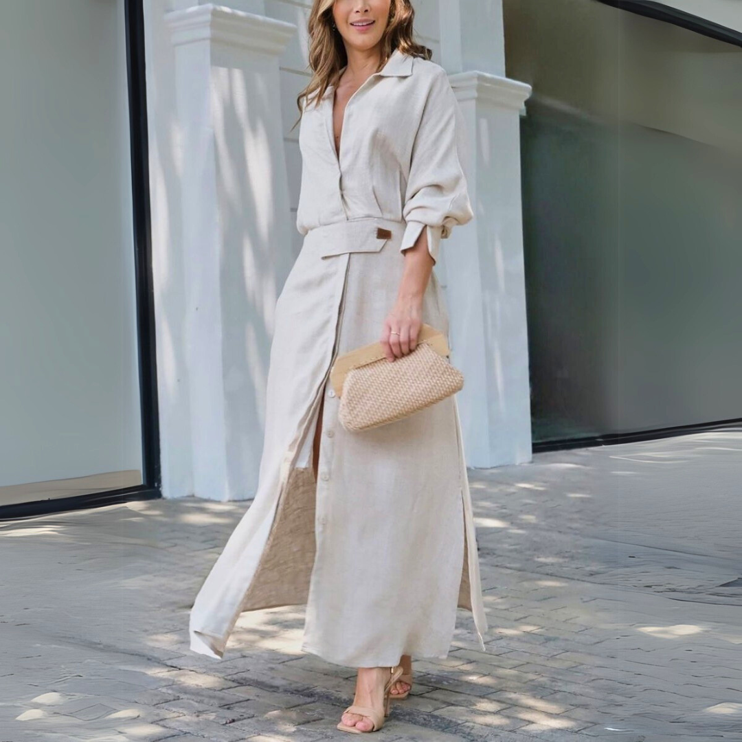 Robe longue élégante à col en V pour femme