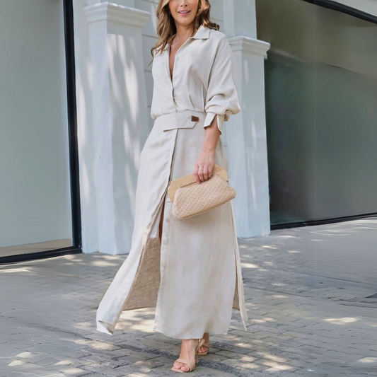 Robe longue élégante à col en V pour femme