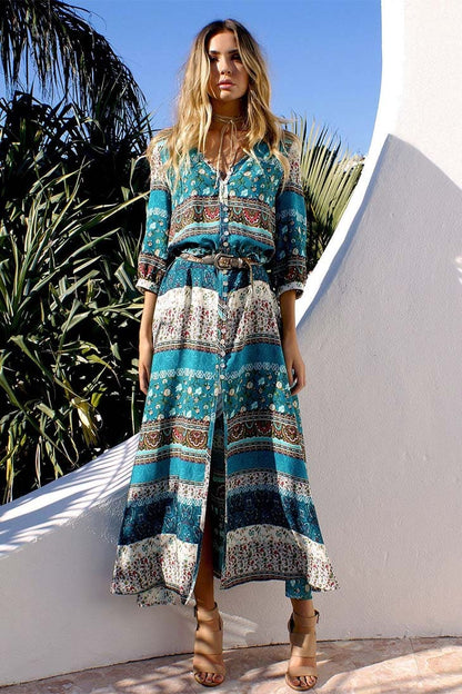 Robe maxi bohème fleurie pour femme