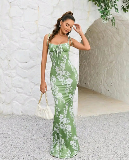 Robe Maxi Bodycon Fleurie Femme – Silhouette Ajustée à Ourlet Évasé