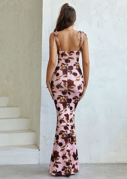 Robe Maxi Bodycon Fleurie Femme – Silhouette Ajustée à Ourlet Évasé