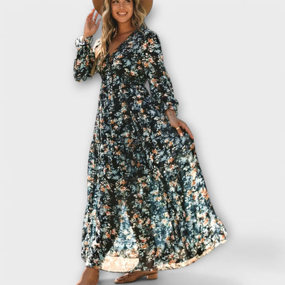 Robe maxi fleurie à col en V pour femme