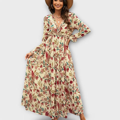 Robe maxi fleurie à col en V pour femme