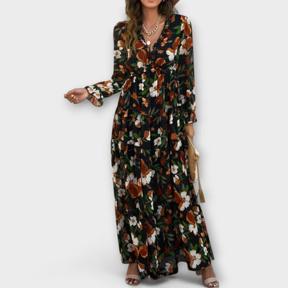 Robe maxi fleurie à col en V pour femme
