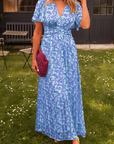 Robe Maxi Fleurie Femme à Col V – Détail Taille Fluide Élastique