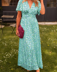 Robe Maxi Fleurie Femme à Col V – Détail Taille Fluide Élastique