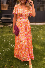 Robe Maxi Fleurie Femme à Col V – Détail Taille Fluide Élastique