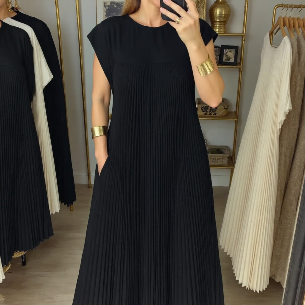 Robe maxi fluide plissée pour femmes, idéale pour les cocktails