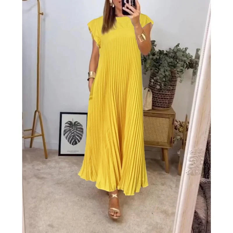 Robe maxi fluide plissée pour femmes, idéale pour les cocktails