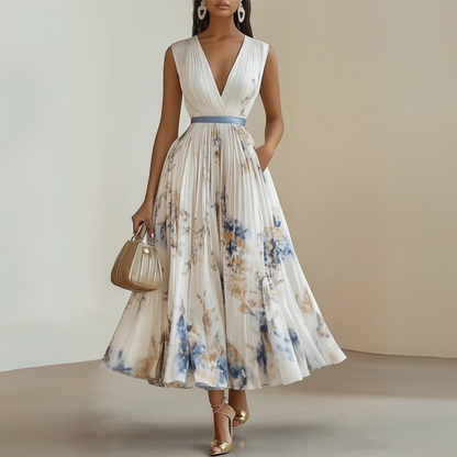 Robe d'été longue fluide sans manches pour femme