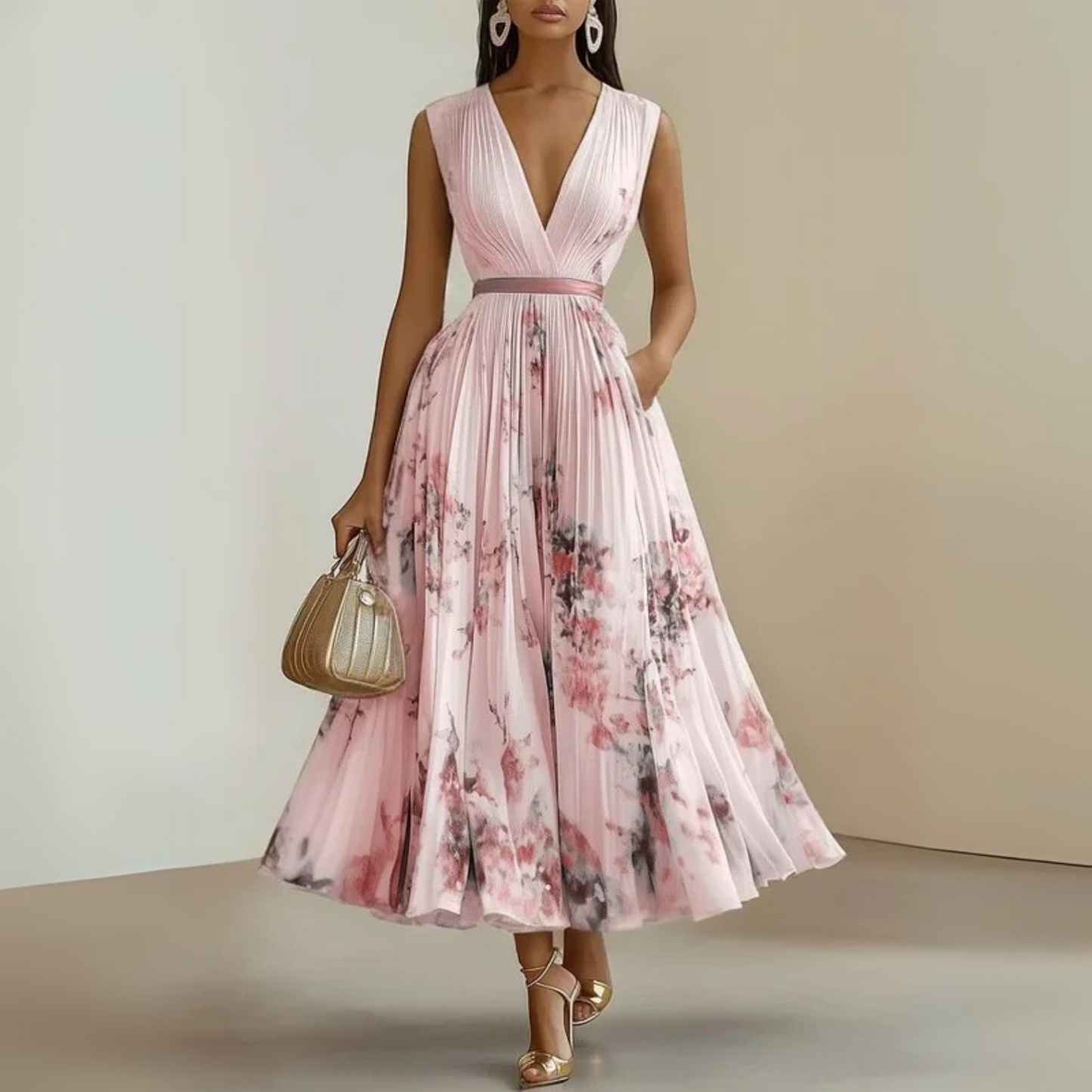 Robe d'été longue fluide sans manches pour femme