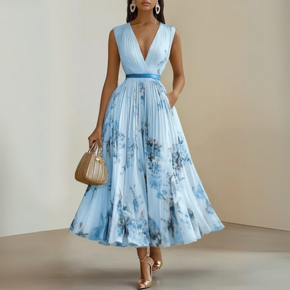 Robe d'été longue fluide sans manches pour femme