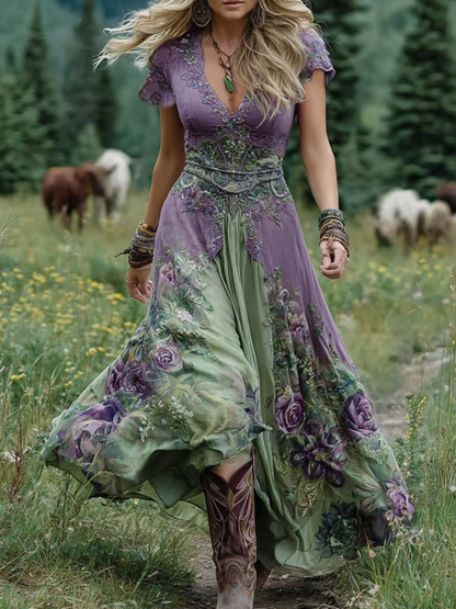 Robe maxi florale dégradée pour femme