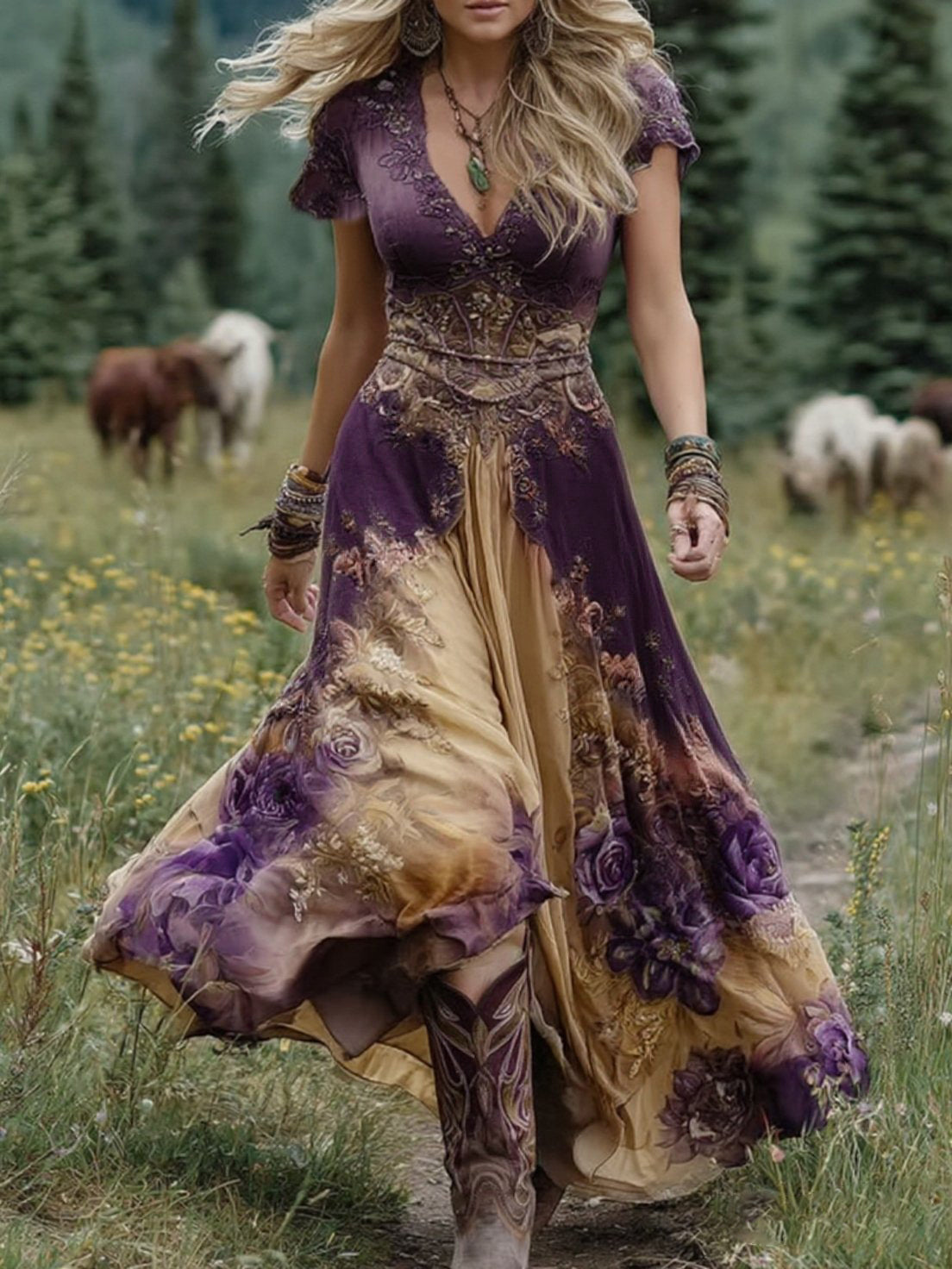Robe maxi florale dégradée pour femme