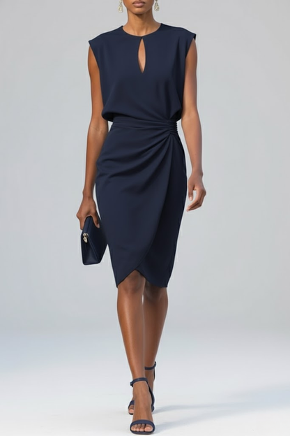Robe Cocktail Midi Femme Légère – Taille Froncée Encolure Goutte