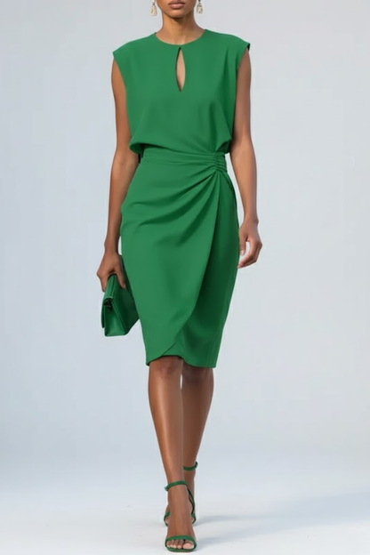 Robe Cocktail Midi Femme Légère – Taille Froncée Encolure Goutte