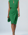 Robe Cocktail Midi Femme Légère – Taille Froncée Encolure Goutte
