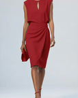 Robe Cocktail Midi Femme Légère – Taille Froncée Encolure Goutte