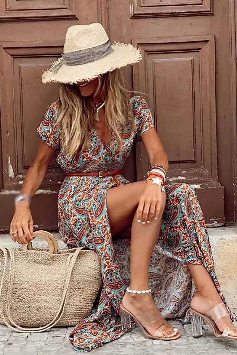 Robe longue fendue pour femme