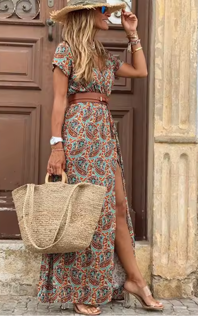 Robe longue fendue pour femme