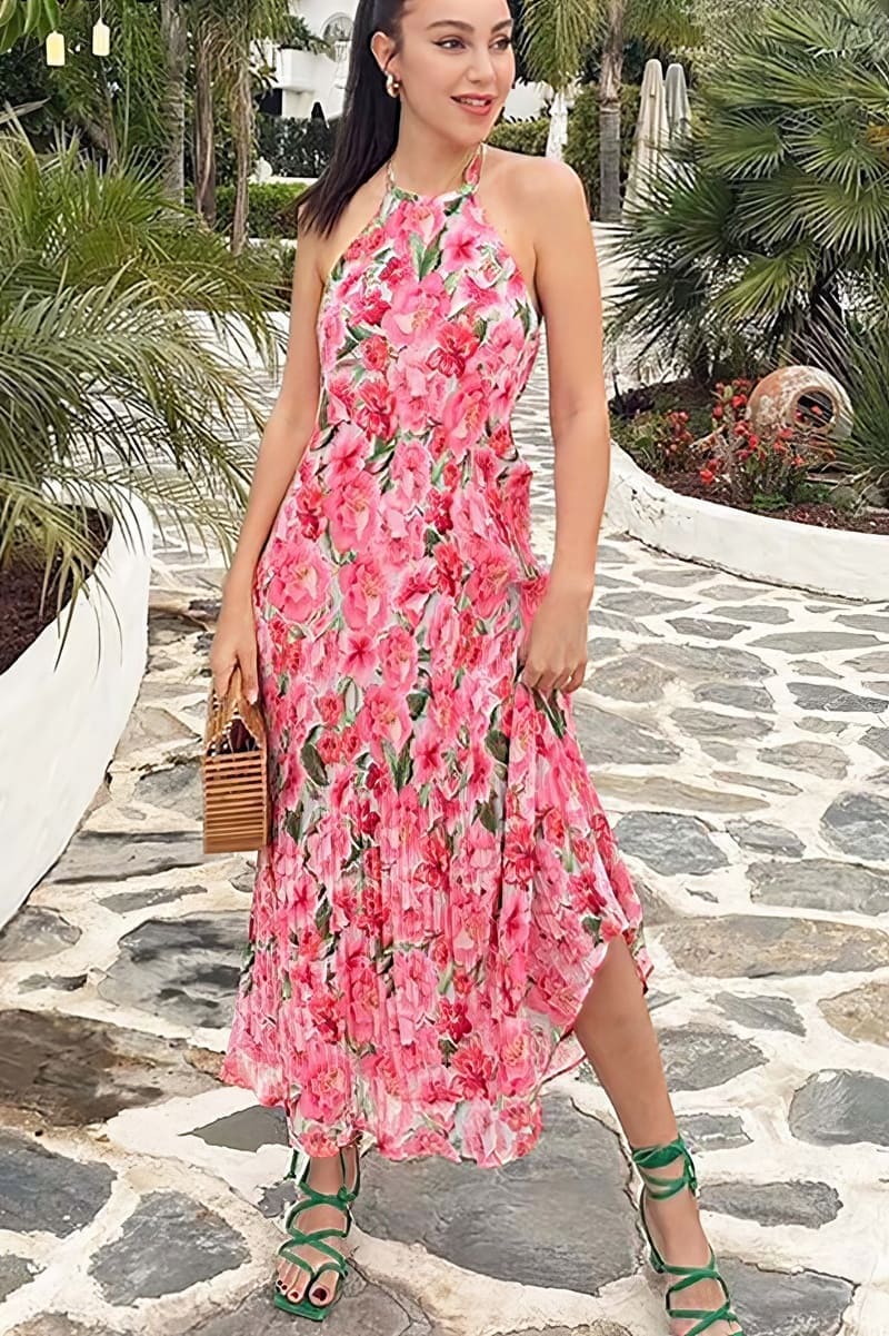 Robe longue rose pour femme