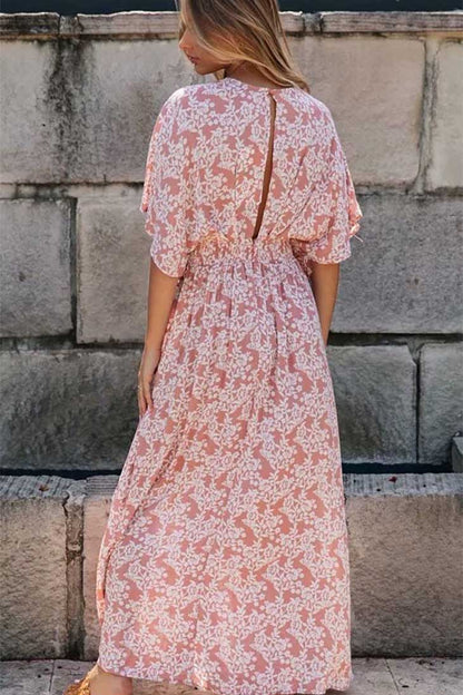 Robe longue portefeuille rose pour femme