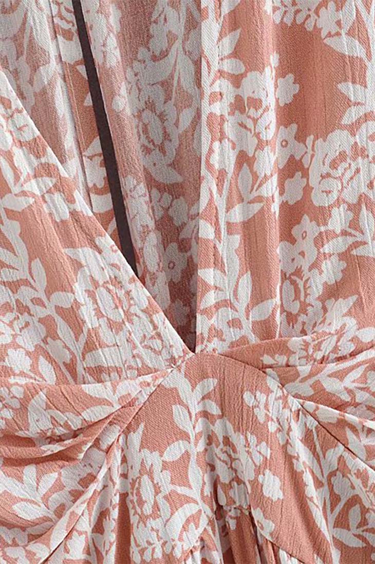 Robe longue portefeuille rose pour femme