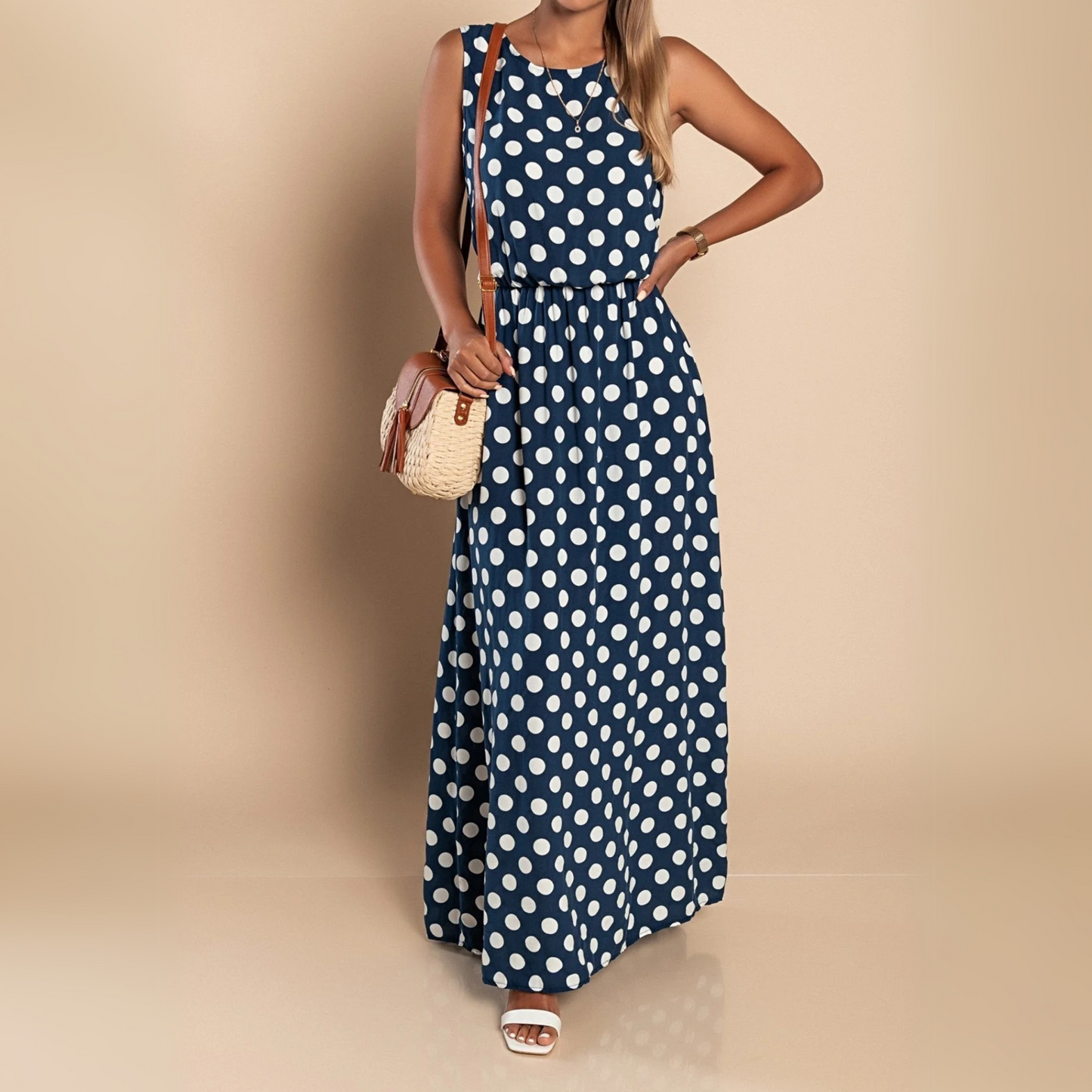 Robe longue à pois pour femme