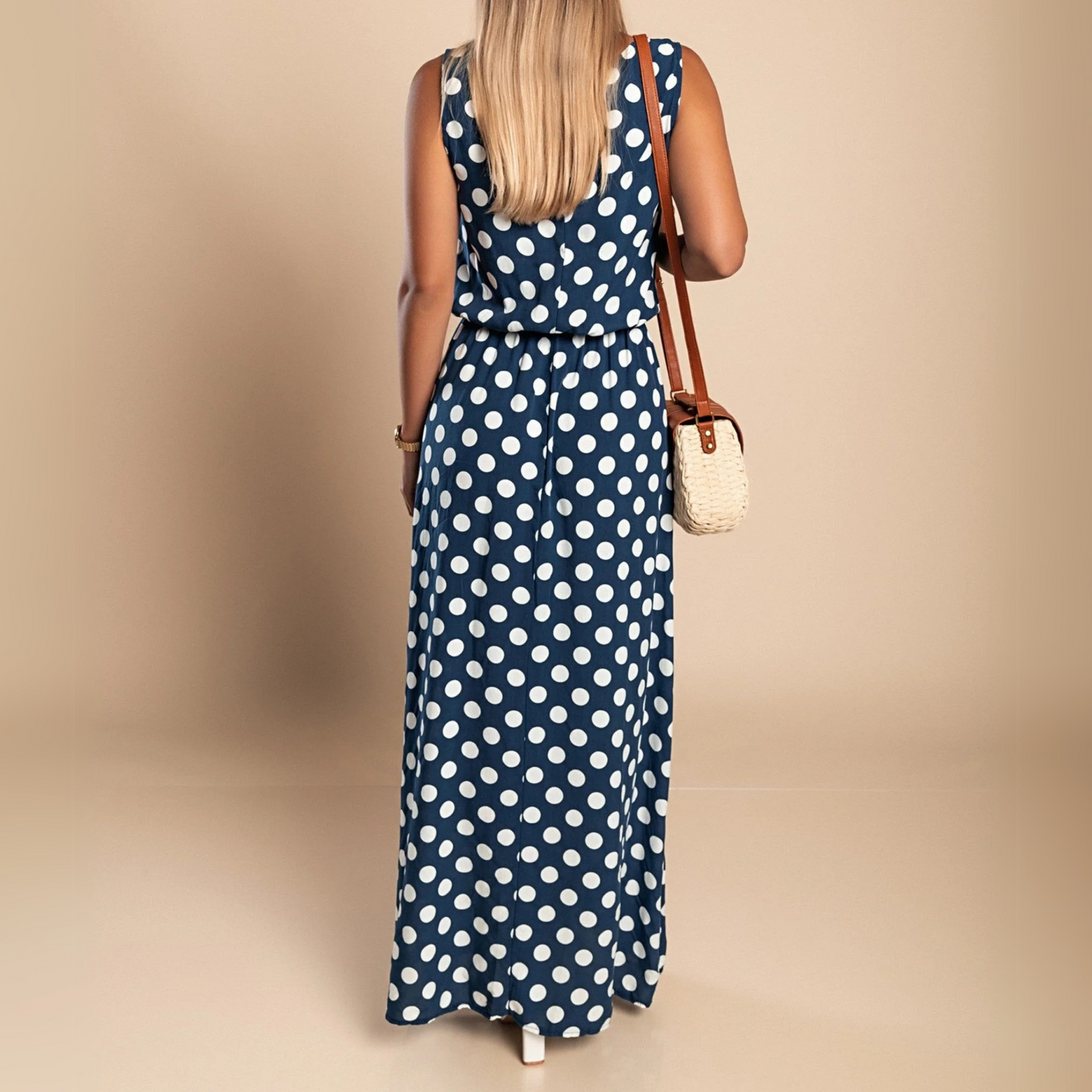 Robe longue à pois pour femme