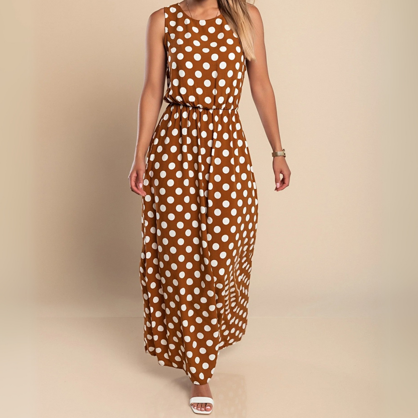 Robe longue à pois pour femme
