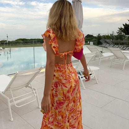 Robe Maxi Femme à Volants – Détail Dos Nu Fluide