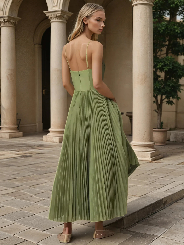 Robe maxi plissée sculptée pour femme