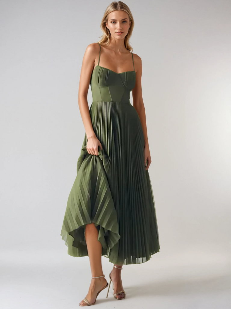 Robe maxi plissée sculptée pour femme