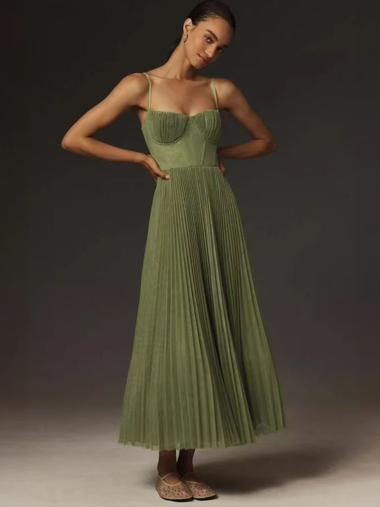 Robe maxi plissée sculptée pour femme
