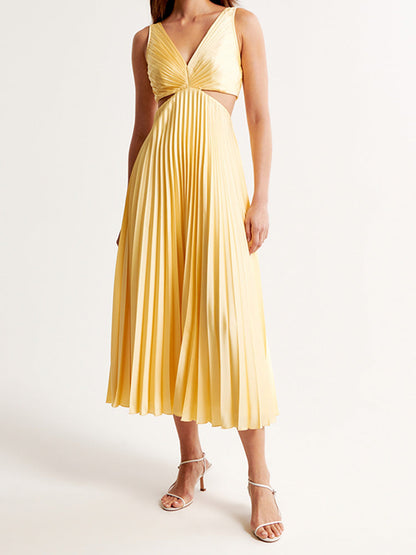 Robe longue à col en V pour femmes - Tenue élégante de soirée pour invitées de mariage
