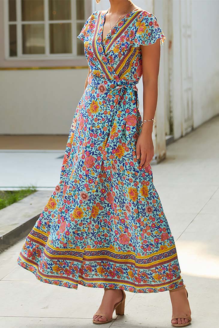 Robe longue vintage à fleurs pour femme
